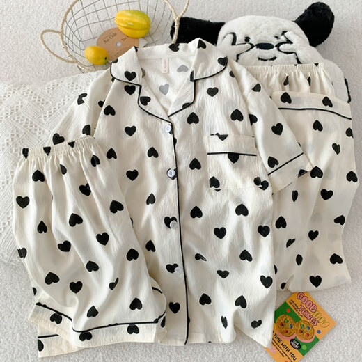 UKUHPK25 Sommer Frauen doppelte kurze Hosen dreiteiliger Pyjamas Cardigan Revers Creative Cartoon Cloud Cotton WZN-9901# Pink Border Mike M.