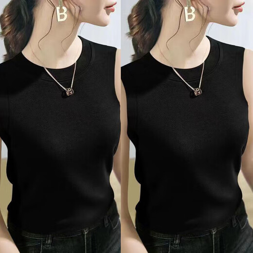 
New round neck solid color vest for women in the summer wear slim fit and slim inside and mother's sleeveless base shirt top K11-white + white XL Recommended 110-125Jin [Jin equals 0.5 kg]
