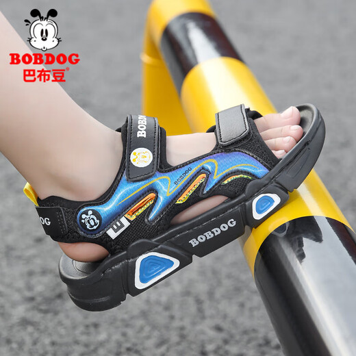 Babudou children's sandals 2025 summer new open-toe student soft-soled beach shoes non-slip middle and large children's sandals XD532/black blue 33 yards standard size