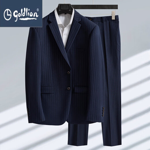 GOLDLION G+ Goldlion Advanced Striped Suit Men's Business Professional Wool Formal Suit Mid-Slit Versatile White-Collar Sale Blue Stripe S 165
