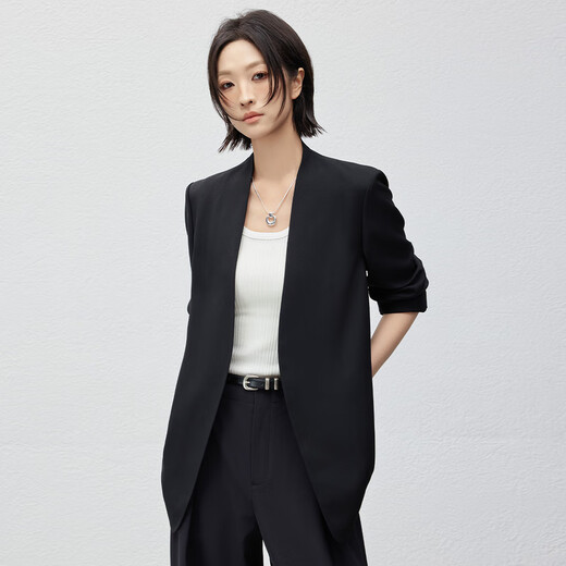 美洋（MEIYANG）墨尔本三号西装 简约V字无领通勤休闲西服外套 黑色 L