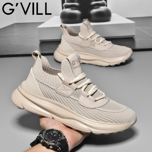 Guizhibu summer breathable men's shoes 2025 new mesh versatile casual shoes thick sole non-slip trendy sports shoes sand color [breathable style] G1503 42 [sports shoe size]
