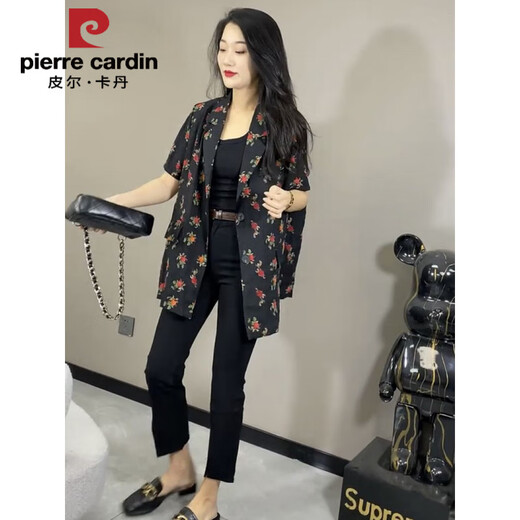 Pier Cardin 2025 Sommer koreanischer Stil modische und modische gedruckte altersreduzierende Anzugjacke für Frauen loser und schlanker koreanischer vielseitiger Anzug Trend 6191# Bildfarbe M Empfohlen 80-100jin [Jin gleich 0,5 kg]