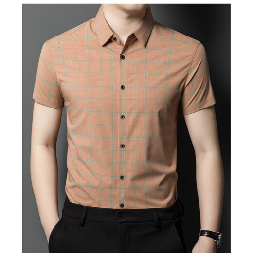Gy Yagel Herren Sommer kurzärmeliges Hemd Casual Plaid Anti-Falten-Dünn-Hemd halbärmelig 19-2 Orange 2xl 180 [150jin [Jin entspricht 0,5 kg] -165jin [Jin gleich 0,5 kg]]]