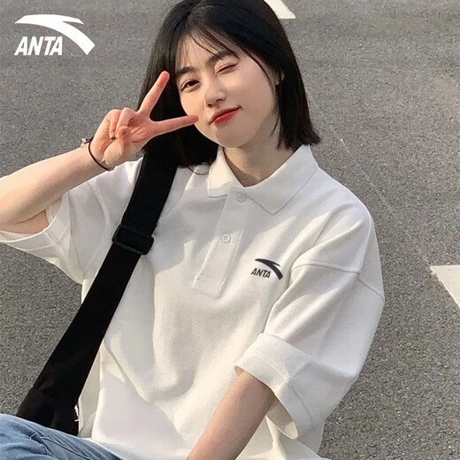 
Anta (ANTA) sports suit women's polo shirt T-shirt short-sleeved guard pants clothes pants basketball women's autumn running casual clothing snowflake white/basic black M