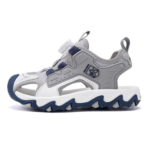 Boys 2025 summer new waterproof lightweight swivel outdoor sports sandals for middle and large children ready-made sandals children's shoes black gray 38