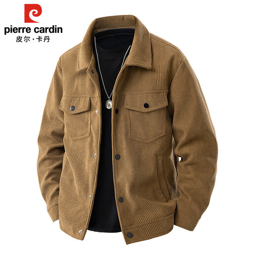 Pierre Cardin work jacket men's autumn and winter trendy casual lapel thickened corduroy jacket men's clothing beige XL