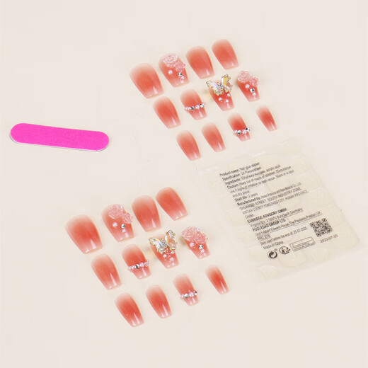 New hand-made armor with high appearance short pure aurora butterfly camellia manicure nail art nail fake nail patch BY1047# crystal purple butterfly glue model