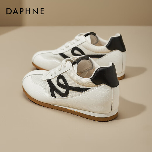 达芙妮（DAPHNE）复古德训鞋女2025新款夏季薄款网面透气小白鞋内增高百搭休闲板鞋 米黑色-透气网面 37