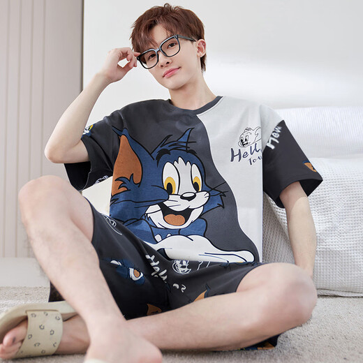 UKUHPK Herren-Kurzärärer-Pyjamas für Sommer dünne lose Plus-Größe Home Clothing Set 6630 Crayon Shin-Shi M [Vorgeschlagen 90-100 Jin [Jin ist 0,5 kg]]]