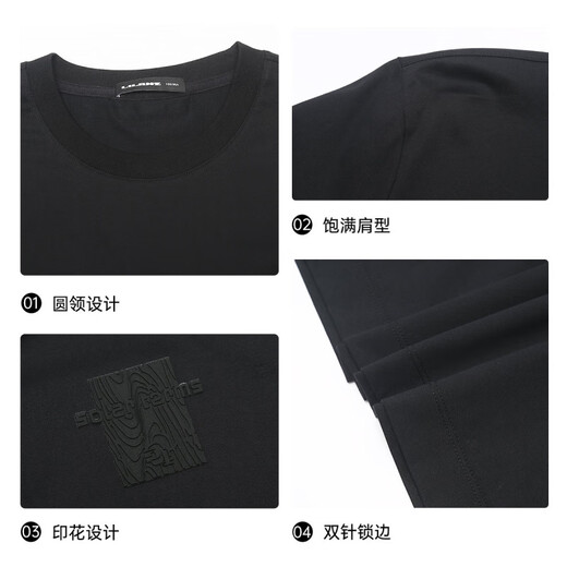 利郎【棉】利郎短袖T恤男2025夏季新款圆领印花休闲上衣 黑色(24XTX3271Y) M 170/88A
