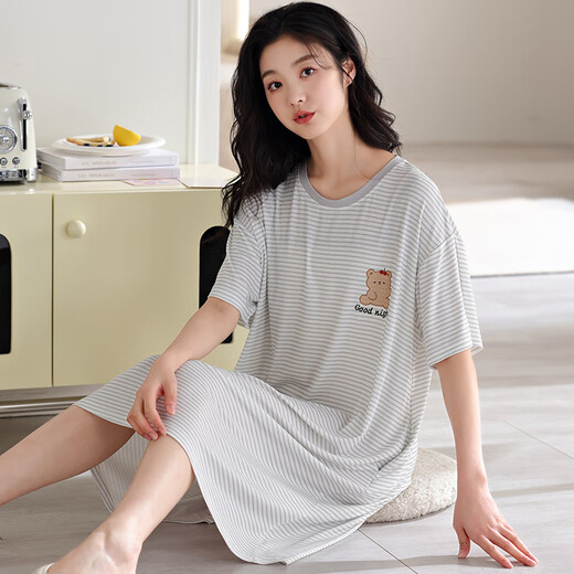 浪莎睡裙夏季女款2025新款莫代尔冰丝短袖凉感可外穿家居服睡衣连衣裙 13297 M