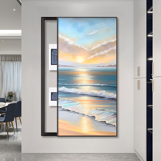 海景大尺寸电表箱装饰画现代简约玄关画免打孔遮挡强配电箱画挂画 V693 40x60cm(遮挡左右30*上下50)黑色