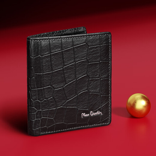 Pierre cardin men's genuine leather short wallet fashion business horizontal ticket clip multi-function card bag coin wallet high-end deerskin wallet black