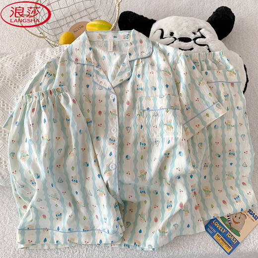 
LangSha (LangSha) three-piece set of cherry bear pajamas for women for summer short-sleeved cute cartoon loose cloud cotton summer home clothing set JS-9904# Corgi-Three-piece set Short-sleeved top + M size 155-162 Weight 100 Jin [Jin equals 0.5 kg]