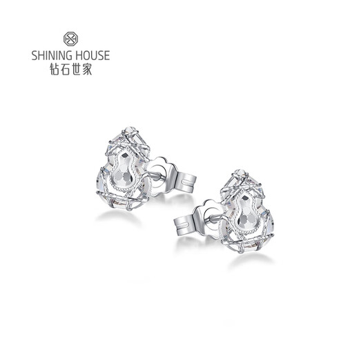 Diamond Family PT950 platinum earrings, gourd platinum earrings, platinum earrings, sparkling good luck gift for girlfriend, single, about 1g