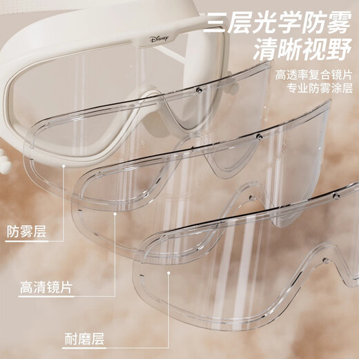 Disney swimming goggles for women, adult high-definition waterproof and anti-fog swimming goggles and swimming cap, large frame two-piece set D65118 transparent off-white
