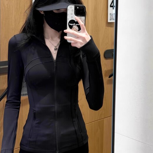 Yusenyi Black Slim Yoga Wear Jacket Women's Waist Fitness Cycling Wear Sports Tight Top Sun Protection Clothing Women's New Style Black S _Recommended 75-95Jin Jin is equal to 0.5 kg