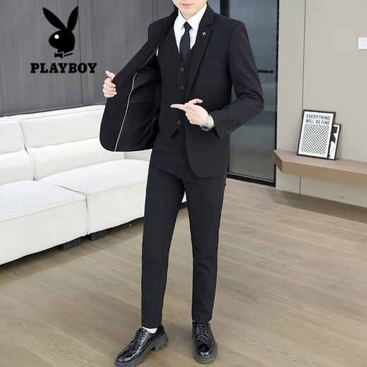 Playboy (Playboy) Anzug für koreanische Stil der koreanischen Style Slim Jacket Bräutigam Hochzeitskleider Business Professionaler Anzug Herren-Trend [ein Knopf] Dunkelgrau [Anzugshose] L [105-120jin [Jin gleich 0,5 kg]]