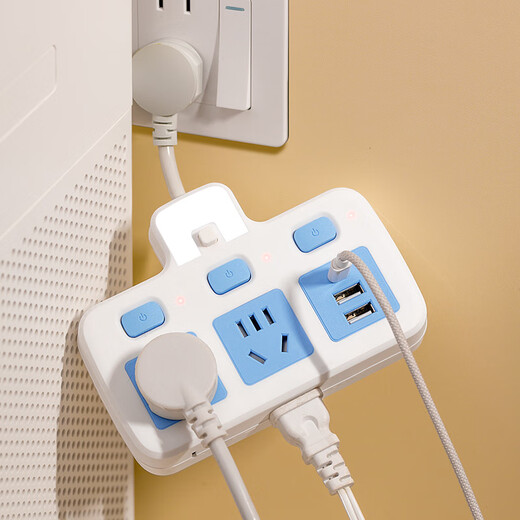 Nur Mittagssteckdose, kabelloser Konverter, Nachtlicht, USB-unabhängiger Schalter, Multifunktions-One-Turn-Mehrpositionssteckdose, Multi-Loch-Funkkopf, One-Turn, zwei reines Kupfer + Blitzschutz