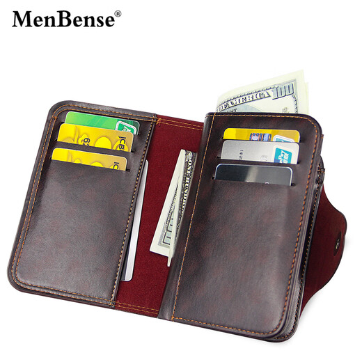 AIOSC men's wallet high-end light luxury short retro large capacity multi-card magnetic buckle three-fold zipper wallet coin bag black - high-end