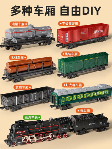 Children's electric remote control retro steam train toy track car set simulated rail EMU model boy basic - steam train 92.5*151cm with 4 cars remote control + electric - dual mode - gift box charging version