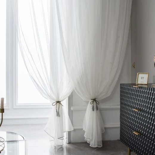 Window screen finished white gauze bay window bedroom living room light-transmitting simple curtain gauze curtain gauze curtain ultra-light moon shadow white hanging hook style (light-transmitting) width 2 height 2.1 (with accessories)