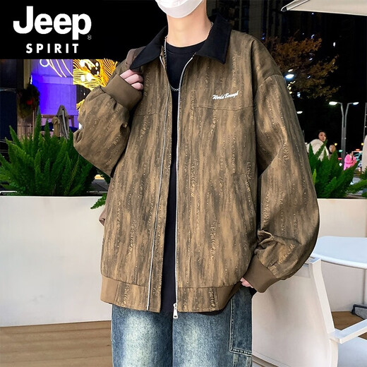 JEEP SPIRIT吉普男士春秋2025新款夹克潮牌薄款上衣服青少年痞帅休闲工装褂子 K15832白灰 M