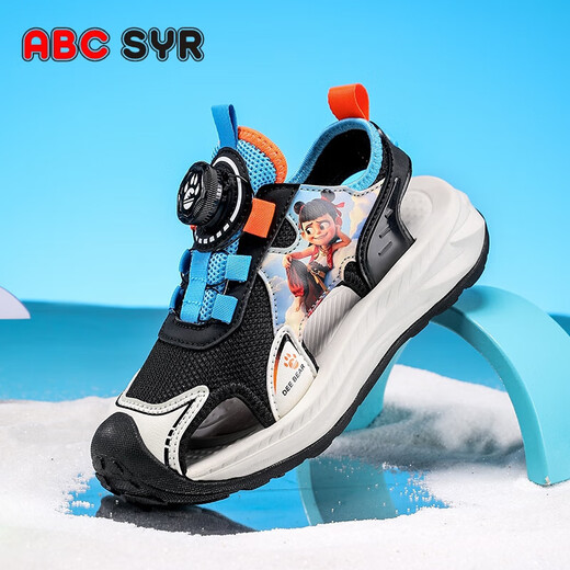 Abcsyr New Summer Nezha Boys Sandals Bag Toe Anti-Collision Anti-Slip дышащие мультипликационные пляжные обувь SK983 Black Orange 33 Внутренняя длина 20,8 см.
