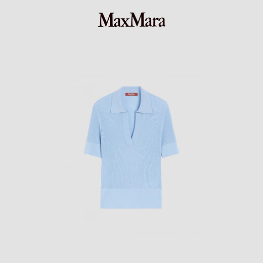 MaxMara 2025早秋新品女装V领短袖针织毛衣6366045106 浅蓝色 M