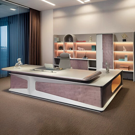 Chairman's desk and chair combination executive desk high-end CEO boss light luxury painted atmosphere general manager desk 2.8 meters left side cabinet