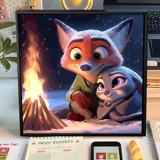 Cute cartoon Crazy Zoo City Digital Oil Painting Diy Coloring Painting Hand-painted Unzipped Decoration Children's Oil Painting SJ13557 20*20cm Tightened Thickened Solid Wood Inner Frame Highlighted Pigment + Oil Canvas +