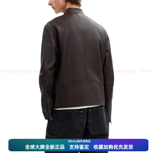 COACH FW25 Stand Collar Long Sleeve Leather Jacket Men's New Year Gift Brown S