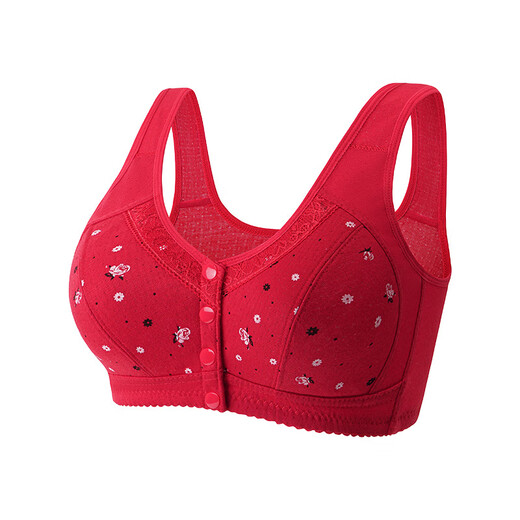 2023 new traditional bra for middle-aged and elderly people, large size, thin section, thin mold cup, smooth jacquard type for women, red + bean paste, size 40 recommended, 110-122 Jin Jin equals 0.5 kg