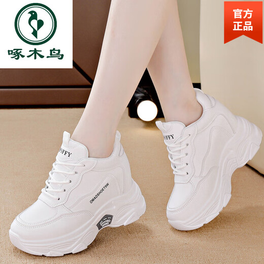 Holzspecker Marke Echtes Leder innenhöhenhöhe Daddy Schuhe für Frauen 2025 Frühling Neue weiße Schuhe Dicke alleinige vielseitige Leder-Freizeitschuhe für Frauen 826 Weiß 37