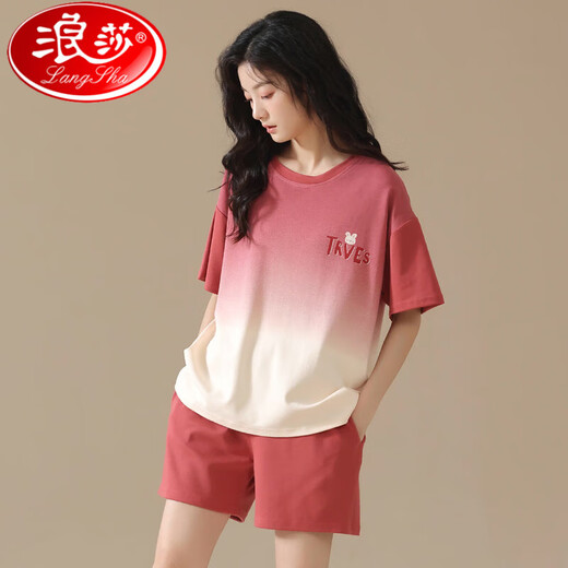 浪莎（LangSha）100%纯棉睡衣女套装短袖学生全棉可外出门夏天小个子家居服 Y9859 2XL 【推荐135-160斤穿】