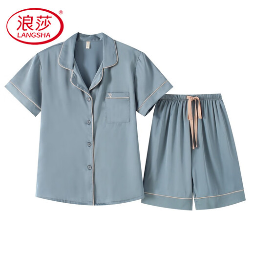 浪莎轻奢短袖短裤睡衣女式高端新款夏天纯色真绸缎套装薄款休闲家居服 3899松绿 L (体重99到108)