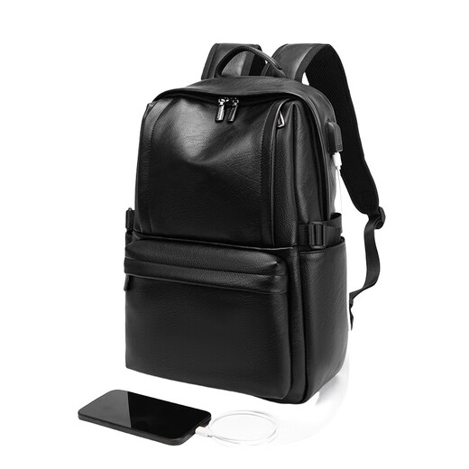 OULUNCHI (OULUNCHI) [2025 new style] Backpack for men's cowhide backpack gift casual travel bag fashionable computer school bag gift black [can accommodate 15.6-inch computer] 31*12*44CM