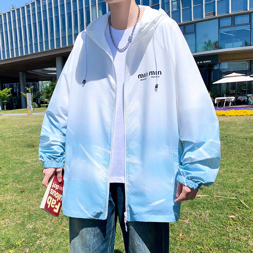 奥计高中生衣服男冰丝男生高中初中生青少年大童夏天轻薄透气外套连帽 6626蓝色(单件外套) 品质升级 3XL 150-170斤左右