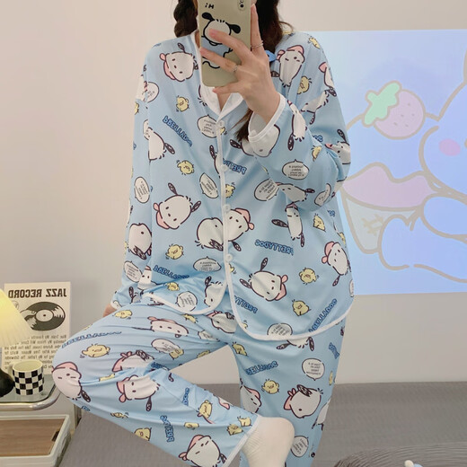S.SOFEA春季睡衣女长袖牛奶丝家居服网红广州十三行 M6624#蓝帕恰狗 175 L