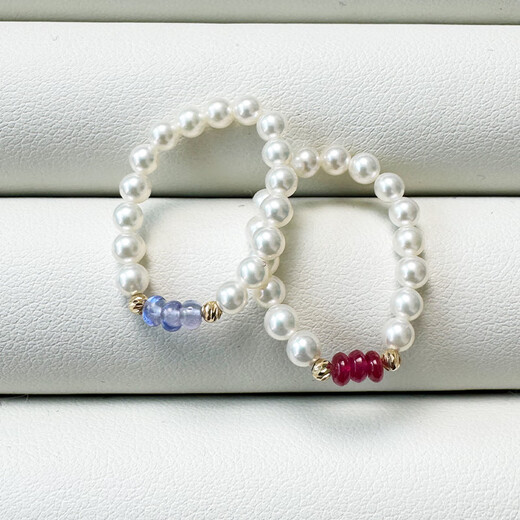 Chili 2025 Fashionable Aurora Freshwater Pearl Ring Tanzanite Ruby 18k Gold Small Gold Ball Gift Ring Size 11 A Set of Two Stacked 3-3.5mm