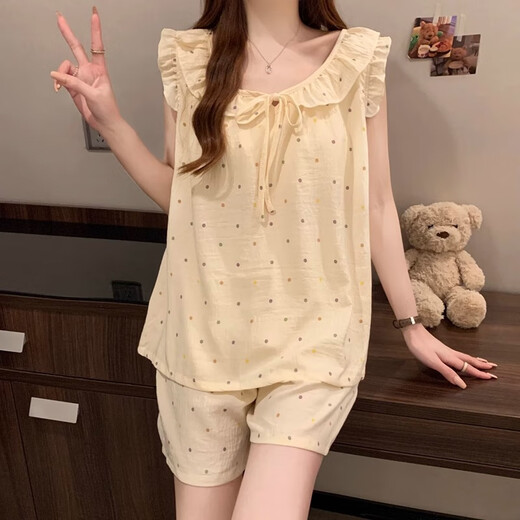 Another simple polka dot cloud cotton vest shorts pajamas women's suit summer 2025 new style sweet home clothes with chest pad 2808 colored dots fixed chest pad L