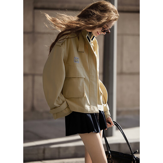 Tangshi 2025 Autumn Women's Stand Collar Big Pocket Work Jacket