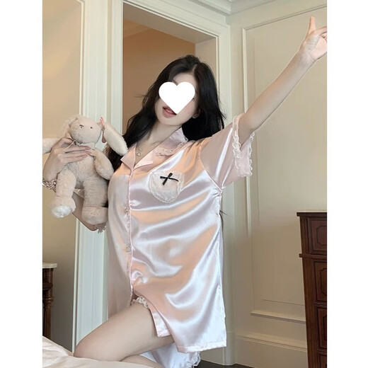 Zipjbx Ice Silk Pyjamas für Frauen im Sommer dünne süße Liebe Spitze Kurzarm Shorts Sommer High-Value-Heimkleidungsset-YFY-9901 M [Vorgeschlagen 80-100Jin [Jin gleich 0,5 kg]]