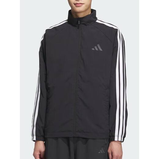 阿迪达斯 （adidas）外套男士2025春季新款健身训练运动服立领防风休闲梭织夹克上衣 KC3892黑色/白 2XL