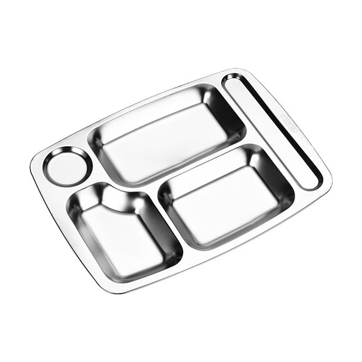 OIMG stainless steel 304 dinner plate large six-grid square fast food plate adult student commercial divided rice plate canteen rice plate stainless steel 340 dinner plate + free chopsticks and spoons