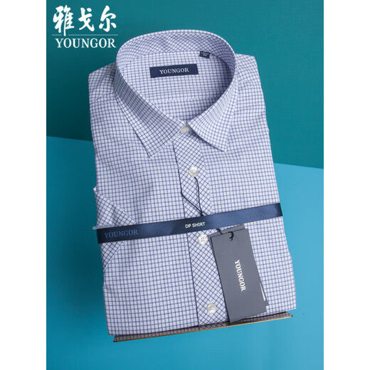 CEO雅戈尔旗舰官方店衬衫男短袖夏季新款商务休闲中年免烫格子断码男 蓝色条纹 SDP14109标准版【有口 37 /165 【100-110斤】