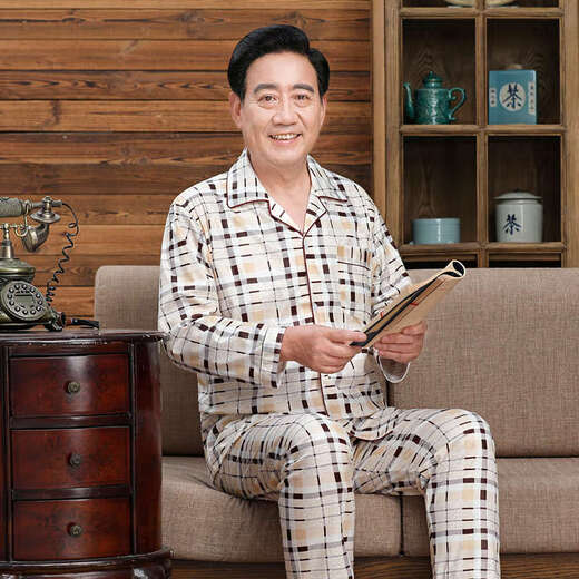 Hongtai pijamas de mediana edad y ancianos para hombres en primavera y otoño delgado papá de manga larga Old Man Cardigan Cardigan Home Relling B829 XL [recomendado 100-120Jin [Jin equivale a 0.5 kg] B