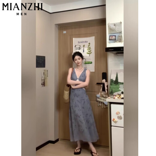 Cotton French Spitzenspitzen gespleißtes V-Ausschnitt Blumenkleid für Frauen im Sommer 2025 Neues kleines Temperament schlanker langer Rock 924 Lila Rosé [hohe Qualität 35,5] L 100-115jin [Jin ist 0,5 kg]