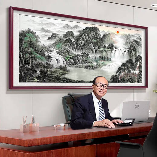 咏幻办公室挂画流水生财山水风景国画客厅背景墙装饰靠山图壁画 CT-3519 山水聚财 长118*48cm入户油画布5